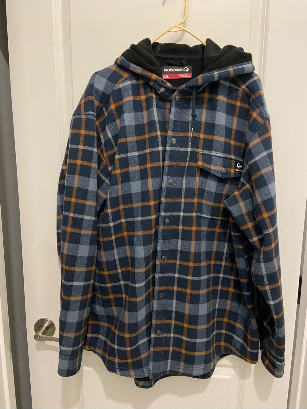 Wolverine Hooded Plaid Flannel Shirt Jacket - Blue & Brown